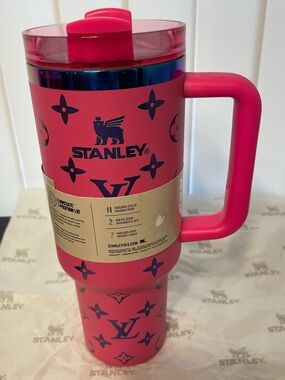 Stanley Hot Pink Travel Mug with Handle and Patterned Print